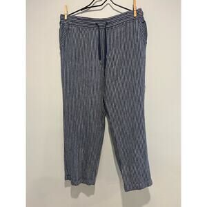LL Bean‎ Premium Favorite Fit Drew String Pant 100% Linen Stripped